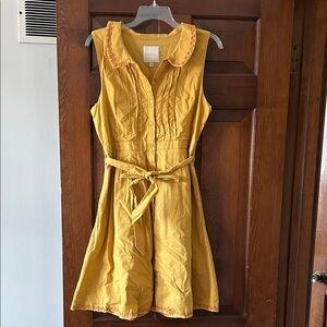 Modcloth Mustard Yellow Sleeveless Button-Front Dress with Waist Tie